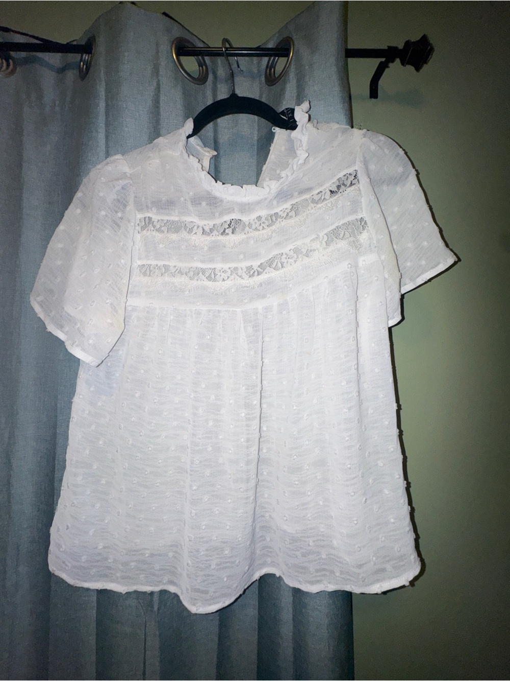 Trixxi White Lace Yoke Ruffled Neck Blouse